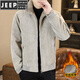 JEEP SPIRIT Зимняя кожаная куртка с меховым воротником Мужская бархатная утепленная повседневная мотоциклетная кожаная куртка Корейский стиль Модная и красивая цельная меховая куртка серого цвета 4XL