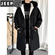 JEEP SPIRIT velvet thickened windbreaker men's hooded parka Hong Kong style coat winter and autumn coat youth mid-length large pocket men's black M