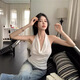 Hot girl sexy swing collar halter top for women summer slim design black sleeveless backless top for outer wear black one size