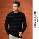 Bosssunwen 100% sheep wool recommended for spring business casual skin-friendly soft contrast striped round neck men's wool sweater black M