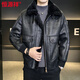 Hengyuanxiang new winter PU fur one-piece jacket men's trendy brand loose casual plus velvet thickened short motorcycle leather jacket black L