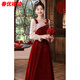Bajin Tu Toast Wear New Bride Wedding French Red Feeling Beautiful Velvet Engagement Dress Skirt Women Autumn and Winter Burgundy XS