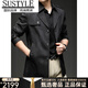 SUSTYLE高端男装2025年春秋新款印花短款风衣男青年时尚潮牌风衣外套气质 黑色 M