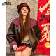 Fairy's Pocket Retro Jacket Plush Cotton Leather Jacket Women's 2025 Winter New Contrast Color Fur One-piece Jacket Retro Brown L
