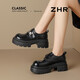 ZHR is high-heeled loafers for women, college-style thick-soled single shoes, new Velcro slip-on leather shoes KN286 black 37