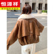 Hengyuanxiang chaqueta corta de plumón de cuero de pu marrón con cuello de piel grande para mujer en invierno forro interior enorme y atractivo abrigo grueso de una pieza de piel de plumón de pato blanco marrón XS 95 Jin Jin pesa 0,5 kg dentro