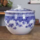 Jingyan blue and white ceramic storage jar rice wine lard salt noodles flour sealed moisture-proof grain jar with lid for pickling 18Jin Jin is equal to 0.5kg round twig lotus (height 25 width 33) comes with sealing ring