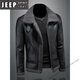 JEEP SPIRIT2025 lamb fur one-piece men's winter jacket plus velvet thickening motorcycle leather jacket men's new product black version M -115Jin Jin equals 0.5 kg