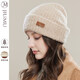 JIUMU wool hat for women in autumn and winter, Korean style, versatile, thickened, warm, ear-protecting, cold-proof woolen hat, knitted plush cold hat, beige, one size fits all (56-60cm)