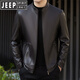 JEEP SPIRIT leather jacket business casual men's winter lapel casual daddy sheepskin jacket middle-aged short leather jacket black S 165