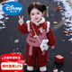 Disney girls New Year's greetings winter clothing plus velvet suit children's Chinese style Tang suit baby one-year-old dress birthday party week clothes red suit + bag 100