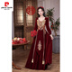 Pierre Cardin (pierre cardin) large size toast dress bride wedding burgundy long-sleeved velvet fat mm new Chinese style homecoming dress engagement dress for women spring burgundy one-size-fits-all private customization non-refundable and non-exchangeable