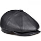 Saimandie men's high-end genuine leather cap, genuine leather octagonal hat for middle-aged and elderly people, retro newsboy hat, sheepskin painter hat, black L (55-56cm)