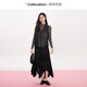 Fragment (dribs&drabs) suit for women 2026 spring new half-high collar with slim fit bottoming shirt with lace-up temperament and elegant leather vest, black L