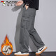Woodpecker (TUCANO) overalls men's pants men's autumn and winter loose straight wide-leg casual pants men's trendy trousers dark gray plus velvet XL