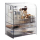 Yu Cape Seat Cosmetic Storage Box Desktop Dustproof Dressing Table Skin Care Product Lipstick Storage Rack Acrylic Organizing Cabinet Transparent White 26*18*32.5cm
