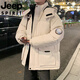 JEEP international brand hooded down jacket men's winter thickened warm cotton coat loose workwear cotton jacket off-white S recommended 90-120Jin Jin equals 0.5 kg