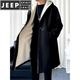 JEEP SPIRIT风衣外套男款士冬秋冬季加绒加厚羊羔毛绒棉衣棉服中长款派克大衣 黑色 常规 M 宽松版型