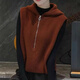 2025 new autumn pullover solid color lazy style half-zip top for women CSqy lazy style hooded vest jd khaki one size 80-160Jin Jin equals 0.5 kg can be worn