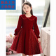 Disney (Disney) girls dress velvet children's skirt red princess dress host performance clothes autumn and winter long sleeves plus velvet red plus velvet 130