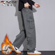 Woodpecker (TUCANO) overalls men's pants men's autumn and winter loose straight wide-leg casual pants men's trendy trousers dark gray plus velvet XL