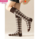 Modal French fashion brand C letter calf socks for women double needle autumn and winter retro long tube Maillard brown long socks cotton 812C letter khaki 2 pairs one size Maillard color calf socks 36-40 yards