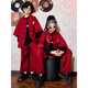 Fu Shiyuan drum set costumes for boys, national trend hiphop street dance children's clothing, 2025 new cool trendy cool girl suit, black letter long sleeves + burgundy buckle jacket + red trousers 120 cm