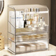 Yu Cape Seat Cosmetic Storage Box Desktop Dustproof Dressing Table Skin Care Product Lipstick Storage Rack Acrylic Organizing Cabinet Transparent White 26*18*32.5cm