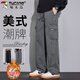 Woodpecker (TUCANO) overalls men's pants men's autumn and winter loose straight wide-leg casual pants men's trendy trousers dark gray plus velvet XL
