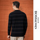 Bosssunwen 100% sheep wool recommended for spring business casual skin-friendly soft contrast striped round neck men's wool sweater black M