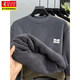 Woodpecker 2026 new winter cold-resistant plus velvet sweatshirt for men, ultra-thick and loose camel hair all-in-one fleece bottoming shirt, warm top, gray XL recommended 130-150Jin Jin equals 0.5 kg