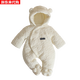 British-style newborn baby clothes, winter jumpsuit, foot-covering full-month baby plus velvet thickened cotton coat, beige three-dimensional jacquard foot-covering cotton coat 59cm _0-3 months
