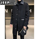 JEEP SPIRIT风衣男中长款冬季加厚加绒潮流宽松大码羊羔毛翻领牛仔大衣外套男 黑色 M