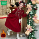 Mumuwu plus velvet and thickened children's western-style New Year greetings for girls 2026 autumn and winter new dress red skirt Chinese style red white new Chinese style dress one size too small 100
