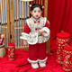 Wooden house Hanfu girls winter suit New Year's greetings clothes children's New Year clothes baby girl plus velvet thickened Tang suit festive two-piece set red + bag 100 suitable for height 90-100cm age 3-4 years old