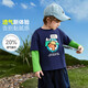 ASK JUNIOR 7A antibacterial children's fake two-piece long-sleeved T-shirt 26 spring children's contrasting color bottoming shirt for boys and girls, navy blue 90