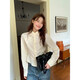Hello Canon Bow embroidered slim long-sleeved shirt for women in autumn and winter new chic petite short shirt off-white XS