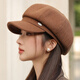 Changyin new hat women's fashionable big head circumference showing face small duck tongue octagonal hat elegant fine lines British retro beret gray one size fits all - adjustable size