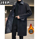 JEEP SPIRIT风衣男中长款冬季加厚加绒潮流宽松大码羊羔毛翻领牛仔大衣外套男 黑色 M
