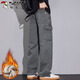 Woodpecker (TUCANO) overalls men's pants men's autumn and winter loose straight wide-leg casual pants men's trendy trousers dark gray plus velvet XL