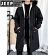 JEEP SPIRIT velvet thickened windbreaker men's hooded parka Hong Kong style coat winter and autumn coat youth mid-length large pocket men's black M