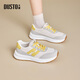 Dusto Dadong sports casual shoes women's shoes spring new flat mid-heel lace-up round toe material collage C1341 beige 35