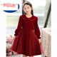 Disney Girls Dress Velvet Children's Skirt Red Princess Dress Host Performance Clothes Autumn and Winter Long Sleeve Plus Velvet Red Regular 140