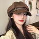 LeCali beret women's autumn and winter warm Maillard coffee color retro suede face-showing small belt octagonal newsboy hat