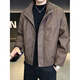 Playboy Leather Men's Jacket Spring and Autumn 2025 New Trendy Brand Stand Collar Men's High-end Handsome Motorcycle Suit Leather Jacket Brown M