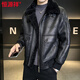 Hengyuanxiang new winter PU fur one-piece jacket men's trendy brand loose casual plus velvet thickened short motorcycle leather jacket black L