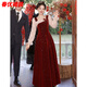 Bajin Tu Toast Wear New Bride Wedding French Red Feeling Beautiful Velvet Engagement Dress Skirt Women Autumn and Winter Burgundy XS