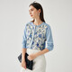Zhaojun Spring and Summer Mulberry Silk Chinese Style Printed Sweater Women's Round Neck Long Sleeve Cardigan Thin Top Xinghai Blue L