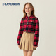 E LAND KIDS 100% cotton children's clothing girls plaid shirt 2025 autumn new product Pink/25 140