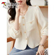 Woodpecker Autumn and Winter Fashionable Versatile Long Sleeve Shirt Women's Solid Color New Small Short Puff Sleeve Top Shirt Apricot-Version S